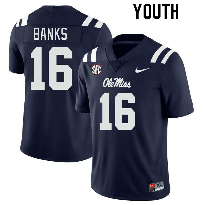 Youth #16 Yam Banks Ole Miss Rebels College Football Jerseys Stitched-Navy